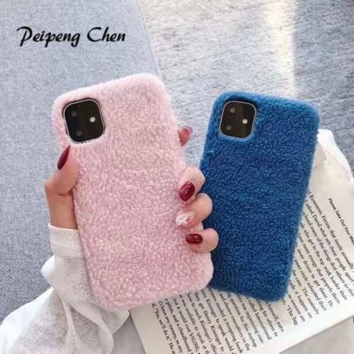 PEIPENG Plush Phone Case For iphone 8 7 6 S Furry Plus Soft TPU Warm Cute Case For iphone XS Max XR 11 PRO MAX cover Christmas