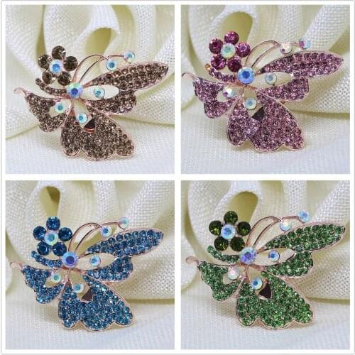 Casual/Sporty Trendy Design Butterfly Rose Gold-color Pins 8 Colors Rhinestone Brooch Crystal Unique Clothes Weddings Jewelry L
