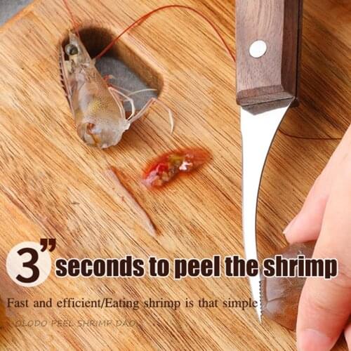 Shrimp Line Remover Stainless Steel Shrimp Cleaner with Non Slip Black Walnut Wood Handle Kitchen Tools TS1