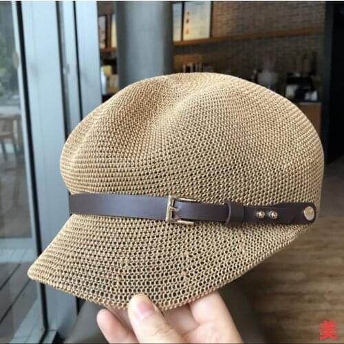 Summer new sun hat female casual octagonal hat female breathable hollow belt buckle duck tongue hat beach straw hat