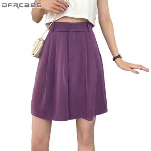 White High Waist Casual Womens Bermuda Summer Shorts Half 2020 Korean Work Suit Shorts Wide Leg Trousers Feminino