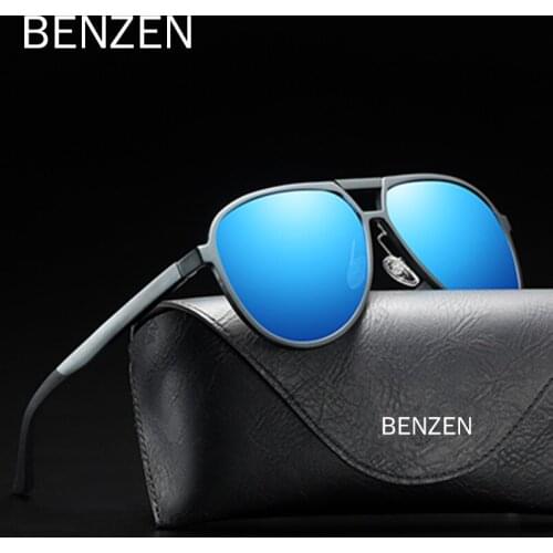 BENZEN Polarized Men Sunglasses Quality Al-Mg Aviation Male Sun Glasses Cool Driving Goggles Shades UV Protection Black 9330