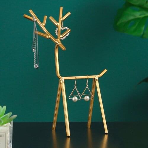 Deer Jewelry Rack Makeup Organizer Desktop Decoration Iron Earrings Necklace Storage Shelf Bathroom Accessories Home Decor