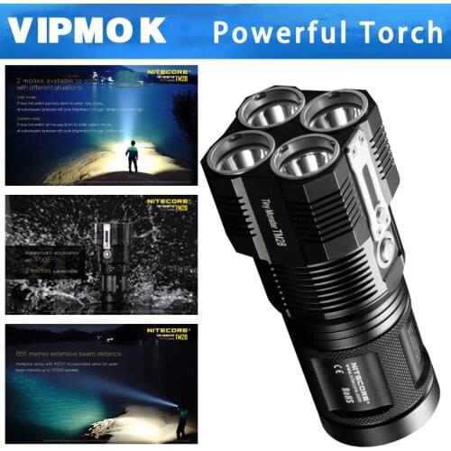NITECORE TM28 High Power LED Flashlights 6000LM Beam Distance 655M 4 X CREE XHP35 HI Rechargeable For Hunting Outdoor Searching
