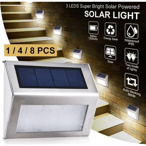 Outdoor Solar Step Lights Solar Powered Deck Lights IP65 Waterproof 1/4/8Pcs Auto ON/Off Outdoor Lights for Stairway Stairs
