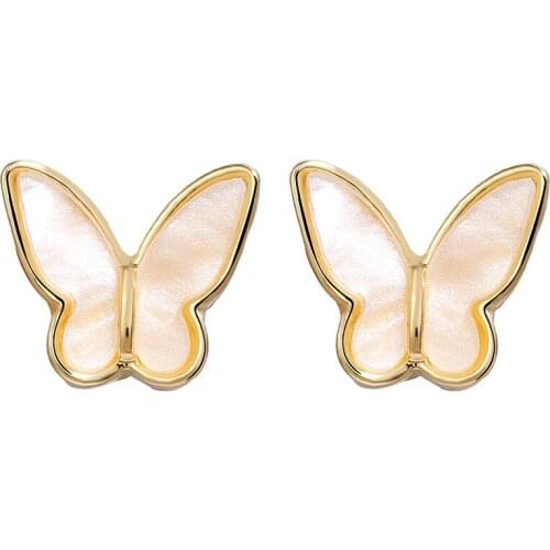Vintage Tiny Butterfly Stud Earrings for Women Girls Cute Geometric Small Insect Natural Stone Ear Studs Jewelry Accessories