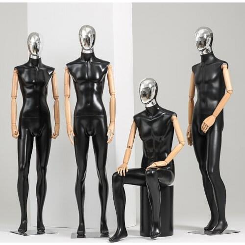 Full BoDY Shiny Black Mannequin Men Fiberglass Model Fashionable On Sale