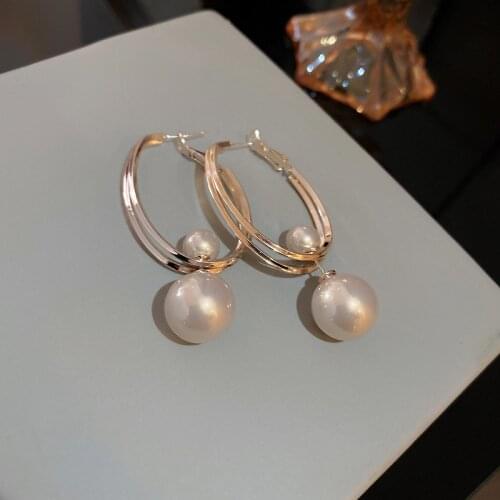 Hollow Out Geometric Statement Pearl Earrings For Women Temperament New Fashion Jewelry Big Earings Wholesale