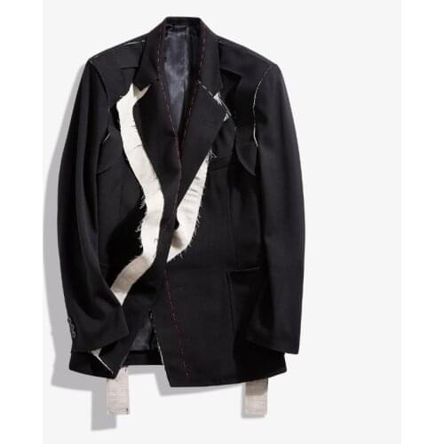 Early spring new lapel open-line decoration with contrast stitching Blazer female black and white raw edge blazer F1194