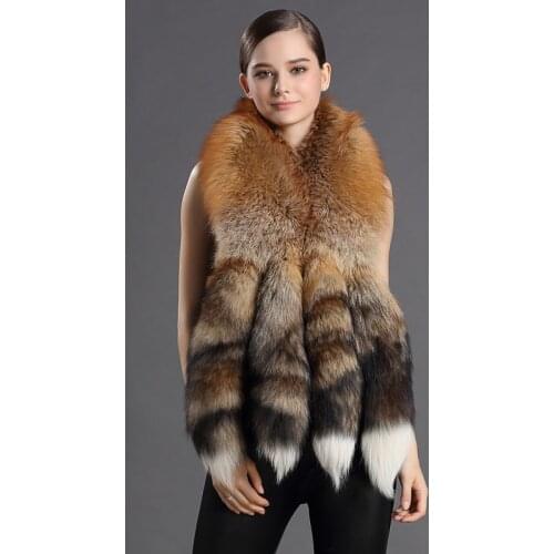 100% Real Fur Scarves With Big Fox Tail Women Natural Fur Shawl Elegant Trendy Luxury Design New 2018 Long Womens Fox Fur Scarf