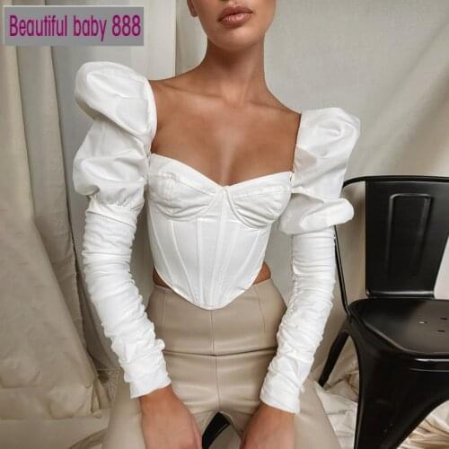 Meqeiss New Square Collar Vintage Fashion Corset Women Top and Blouse Shirts Elegant Puff Long Sleeve Tops Sexy Blouse Blusas