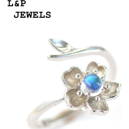 2018 Limited Anel Feminino Nepal Natural Moonstone Flower Ring Beauty And The Beast 925 Sterling Bands Fine Jewelry