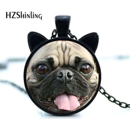CN-00765 2017 New Pug Pendant Necklace Glass Pug Jewelry Dog Face Pendant Glass Dome Pendant Necklace HZ2