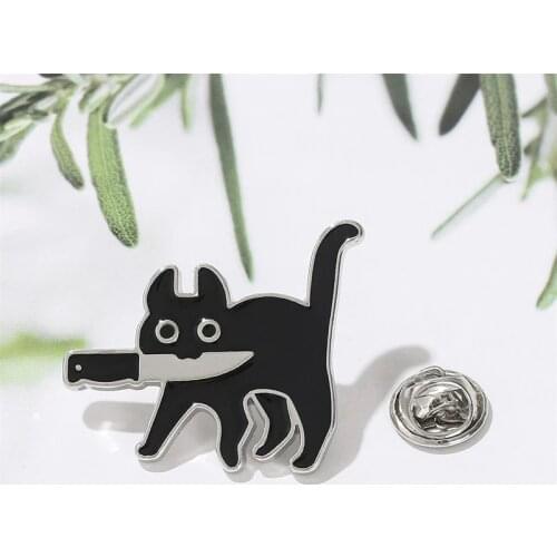 1PC Animal Cartoon Brooches Black Cat Modeling Cute Lapel Badges Women Cardigan Clip Fixed Clothes Pin Fashion Body Jewelry Gift
