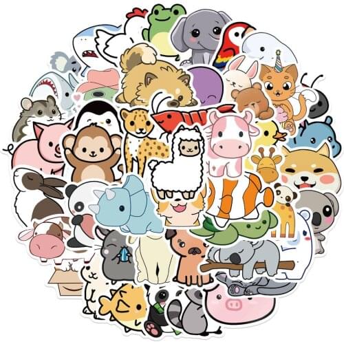 10/50pcs Animals Stickers Cute Cartoon Dog Cat Pig Sticker Anime Pack for Skateboard Phone Guitar Car Laptop Bicycle Kid Toys