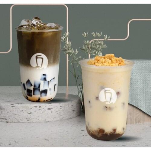 100pcs/pack 500ml Disposable Plastic Milk Tea Cup U-Shaped Tea Cups Cartoon Plastic Lid Accept Customization