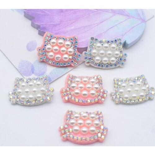 20Pcs/lots 3D Sew-On DIY Pearl Crystal Cat Scrapbooking for Clothing Home Decoration Applique Rhinestone Animal Motif Patches