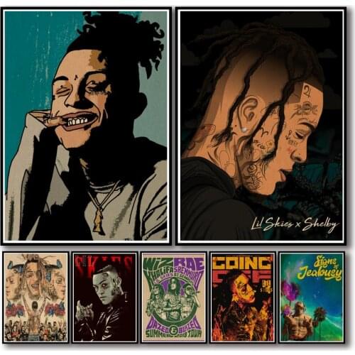 23 Designs Rapper Lil Skies Kraftpaper Poster Alternative Abstract Art Painting Funny Wall Sticker for Coffee House Bar
