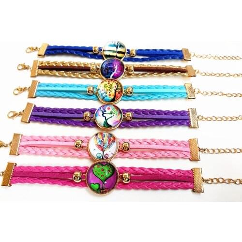 24pcs (6 color mixing) Plated Gold Glass bracelets pink blue black rose lattice, dot hand chain for Girls