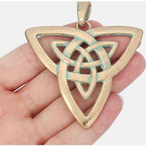 3PCS Large Vintage Gold & Verdigris Patina Metal Lucky Keltic Knot Charms Pendants for Symbol Necklace Jewelry