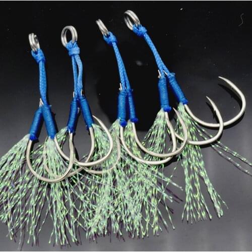 4pcs/lot Jig Assist Hook Double Hook jiging hook 10#-20# Metal Jig High Carbon Steel With Feather Fishing Hook jig head