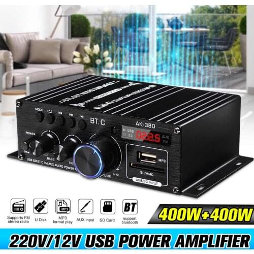 AK380/AK370 800W bluetooth5.0 HiFi Power Amplifiers Stereo Home Car Audio 12V Digital Sound Amplifier BASS Music Player FM Radio