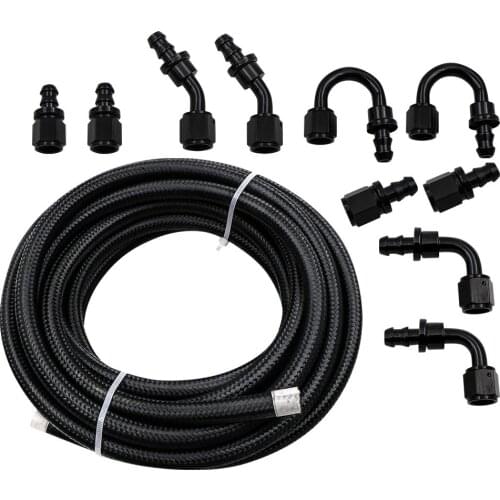 AN6 Nylon Steel Braided Oil Fuel Line 20 feet and Leak Free Fitting Hose Oil Cooler Tubing End Adaptor Kit