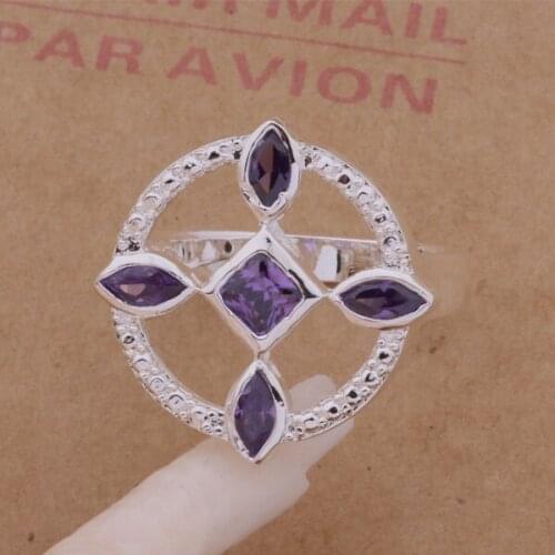 AR154 Fashion Jewelry Silver Color Gifts Popular Rings For Women Five Purple Inlaid Stone /ahqaiyxa Ayiajppa