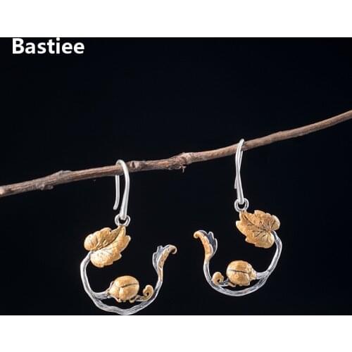 Bastiee Ladybug Branch Drop Silver Earrings 925 Women Jewelry Vintage Dangle Earings Antique Gifts