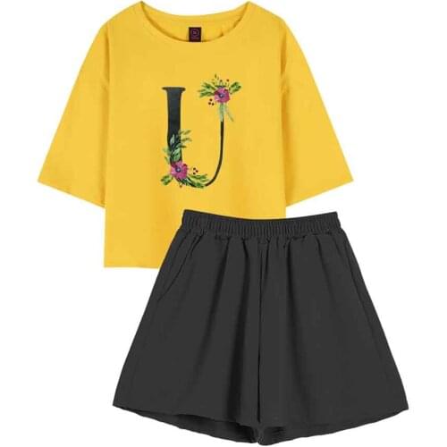 U Letter Printing Cotton T Shirt Female Sleep Tops Female Pajama Set Women Korean Lounge Wear Set Plus Size Shorts Sets 2021
