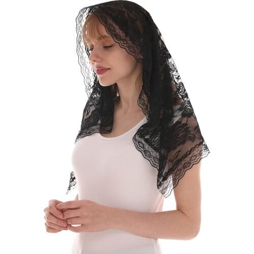 Black White Lace Catholic Mantilla Chapel Church Vintage Veil Catholic Veil Head Covering Scarves Latin Mass Velo Negra Mantille