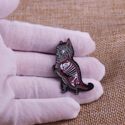 Skeleton walking cat enamel pin Horrible animal brooch Halloween gift