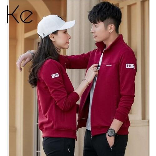 KE New 2021 Couples wear sports suit 3 pieces cardigan jacket + pants + T-shirt stand collar casual sportswear men women