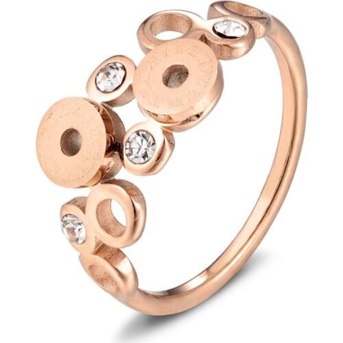 2020.11.11 Novelty Design Round Stainless Steel Combination Cubic Zirconia Ladies Ring Roman Numerals For Women Birthday Gift