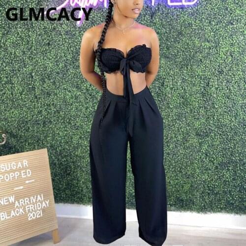 Two Piece Summer Sexy Party Suits Tube Top & Slim Pants Set