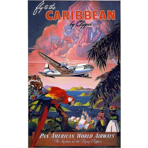 FLY TO THE CARIBBEAN METAL TIN SIGN POSTER WALL PLAQUE