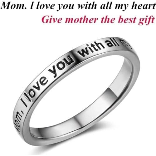 Fashion Women Anniversary Ring Letter Mom l love you with all my heart Anniversary Mother Day Gift Simple Jewelry Accessories