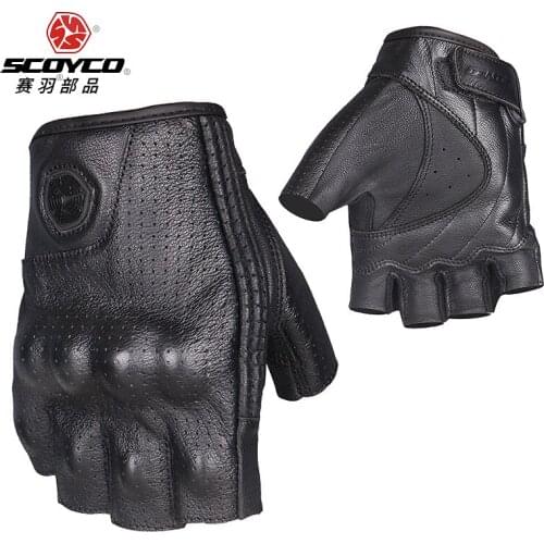 SCOYCO man motorcycle gloves half finger locomotive riding gloves road racing breathable leather gloves