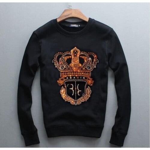 Mens thick design long sleeve winter Rhinestones men Sweatshirts casual men Hoodies cool male Sweatshirt
