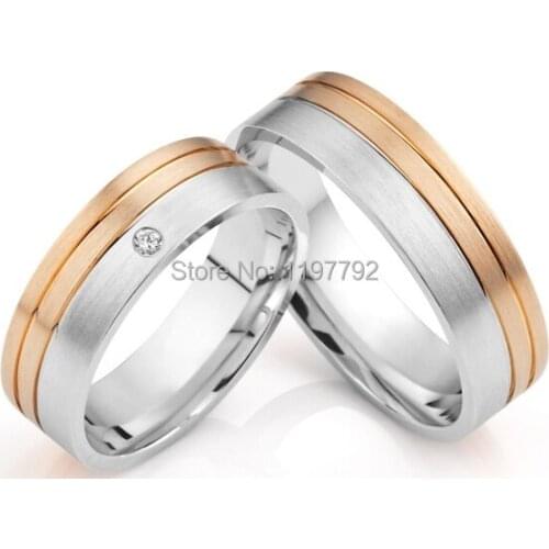 Luxury tailor made rose gold color surgical titanium steel jewelry wedding band rings sets for men and women