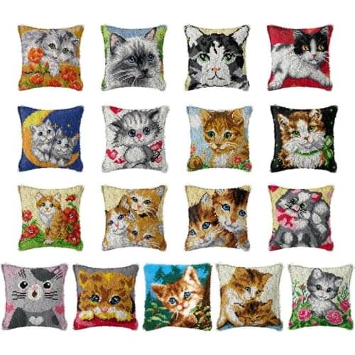 Cute Cat 3D Segment Embroidery Pillow Cover Handcraft DIY Latch Hook Kits Cross Stitch Materials Supplies