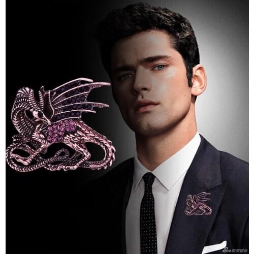 New Zinc Alloy Retro Crystal Dragon Brooch Lapel Pin Badge Broches Dinosaur Animal Brooches Gifts For Men Accessories Clothing