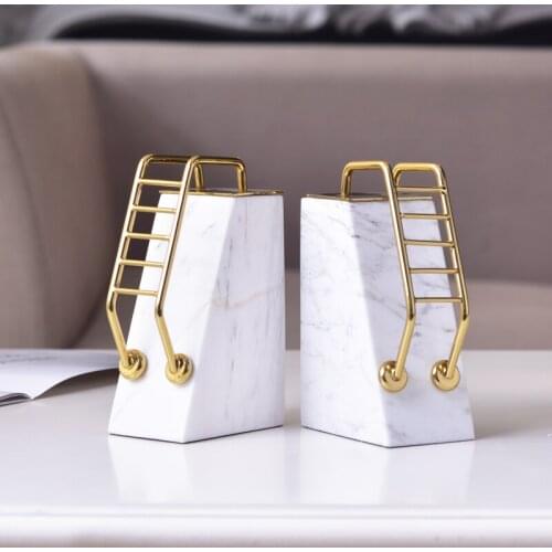 Home Furnishings Bookcases Soft Decoration Desktop Marble Accessories Study Golden Ladder Shaped Escalator Metal Ornaments