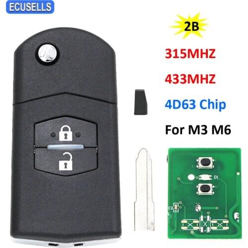 2 Button Folding Smart Car Key Flip Remote Key Fob 315Mhz or 433Mhz for Mazda 3 6 M3 M6 with 4D63 Chip Uncut Blade