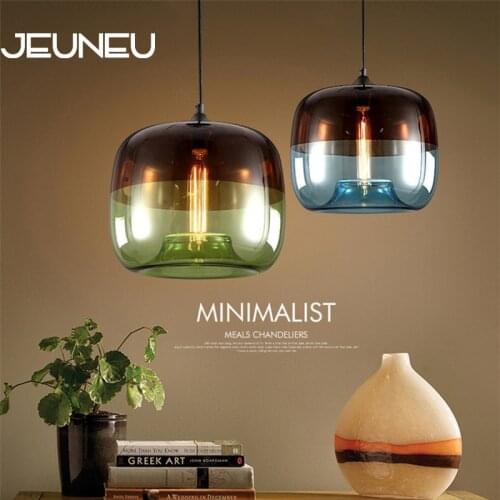 Modern Nordic Hanging E27 LED Glass Art Deco Colorful Pendant Lamp Lights Fixtures for Kitchen Restaurant Living Room Bedroom