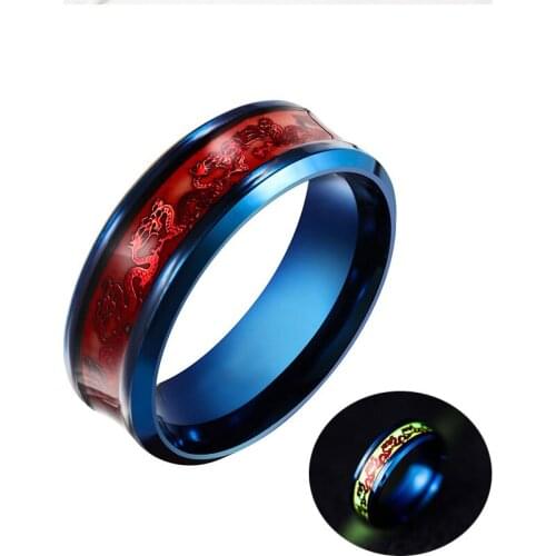Luminous Red Dragon Stainless Steel Men Ring Three colors to choose from for Retro Rings Jewelry Dropshipping