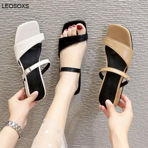 Slippers Women 2021 New Ssummer Fish Mouth One-word Sandals And Slippers Womens Thick And Low Heel Slip-on Shoes