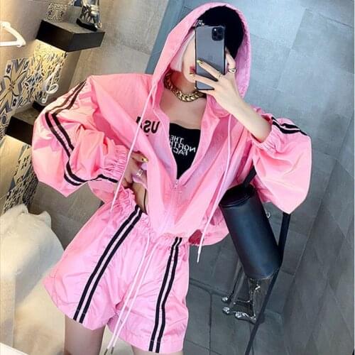Zip Up Hoodies Two Piece Sets 2021 New Summer Fashion Sport Casual Shorts Matching Tracksuits Sexy Lady Plus Size Korean Stylish