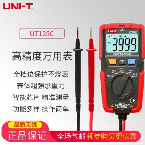 UNI-T UT125C Mini Pocket Digital Multimeter Temperature Tester Resistor Capacitor Frequency Diode NCV Test Low Voltage Display