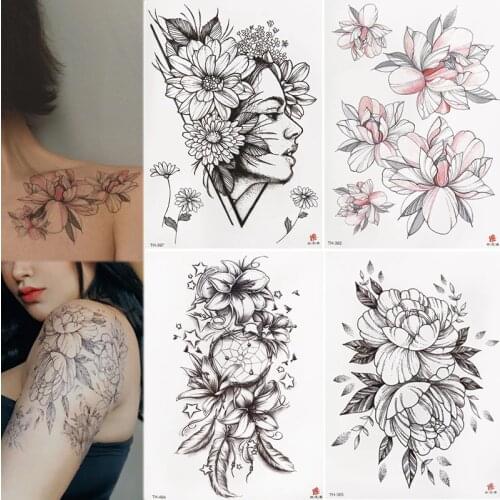 1pcs Waterproof Temporary Tattoo Stickers Black Roses Flower Design Arm Body Art 3D Transfer Fake Tattoo for Women Girl